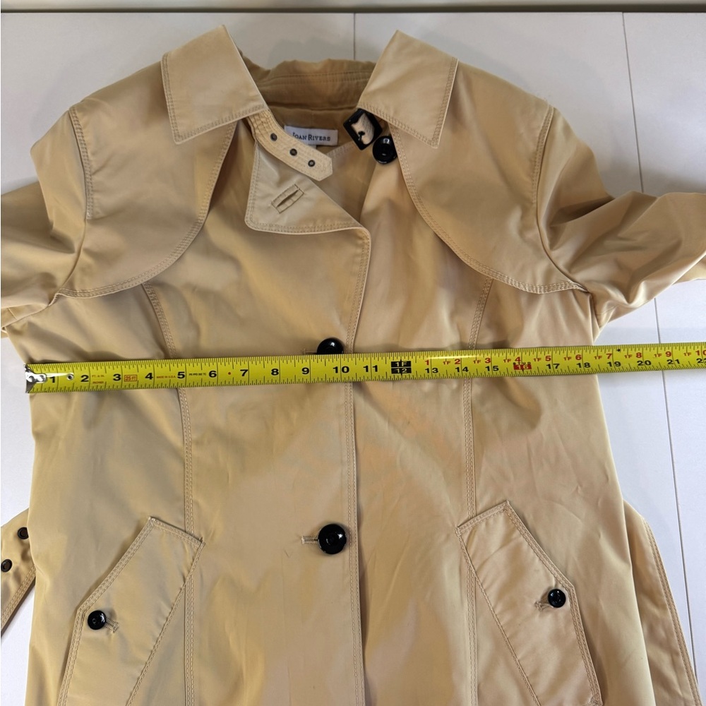 Joan Rivers Trench Rain Coat Beige Womens Small Button Front Pockets Belt Loops - Picture 9 of 14